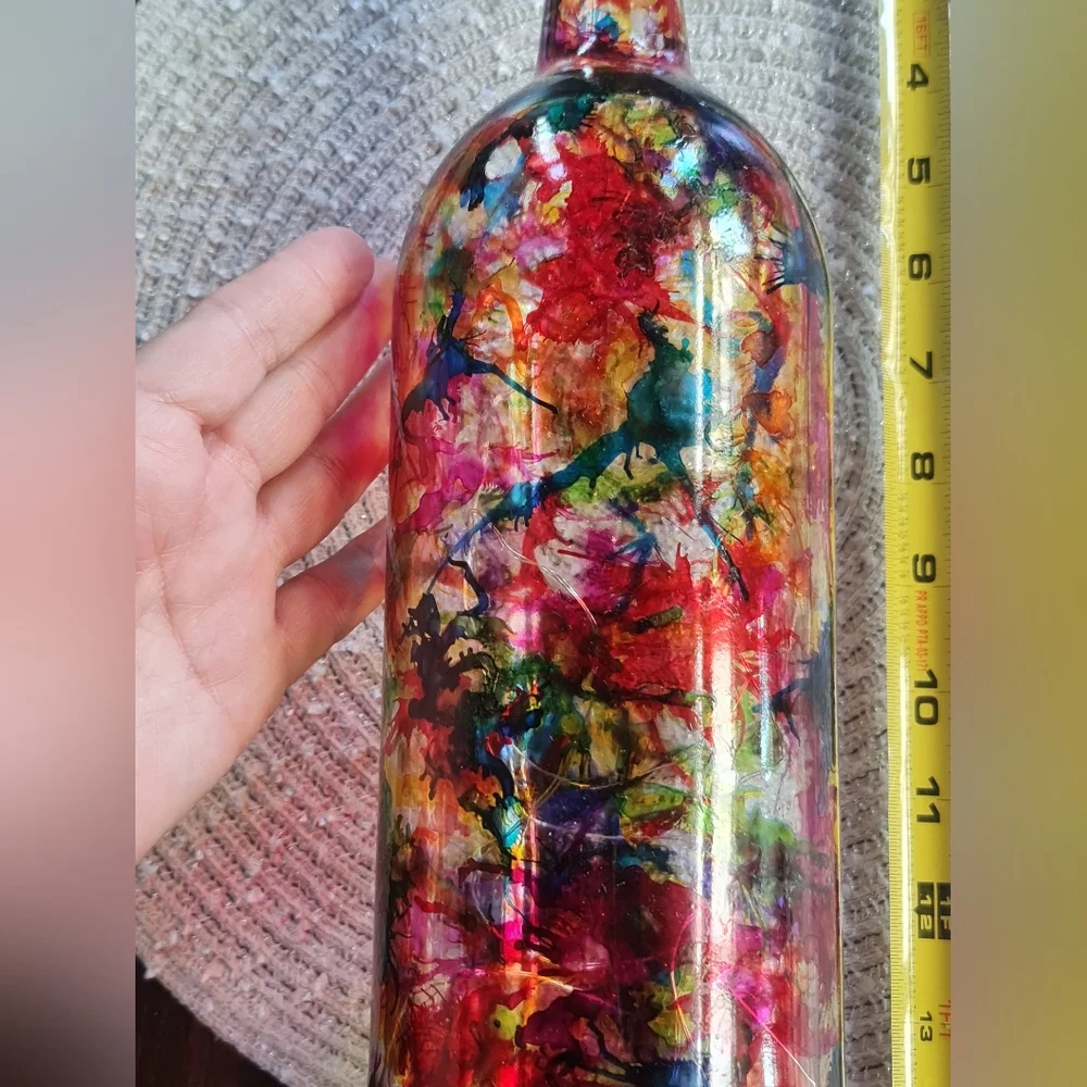 Illuminated Alcohol Ink Colorful LED Rechargeable USB Wine Bottle Light Decor